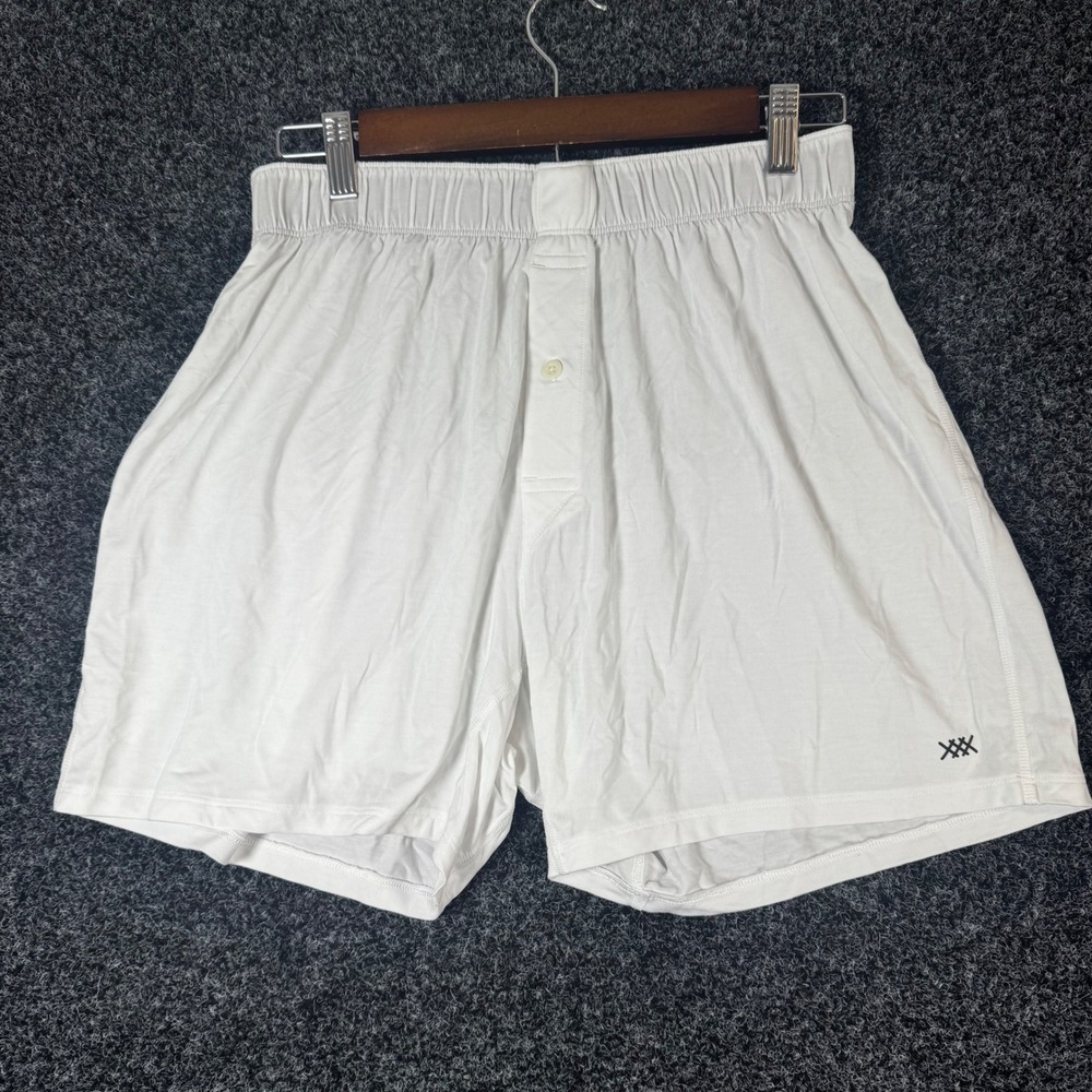 Rhone Mens Everyday Boxer Shorts White Button Fly Elastic‎ Waist Size Medium